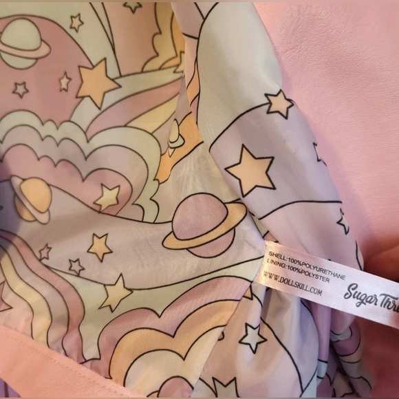 Sugar Thrillz Y2K Pastel Pink Fringe Faux Leather Jacket Size Small Excellent - Picture 3 of 9